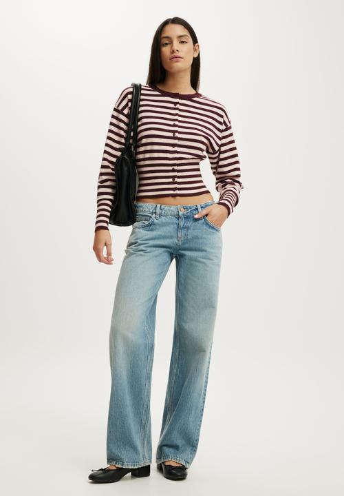 Cotton On - Sara Button Cardigan - Sour Cherry/Pink Stripe