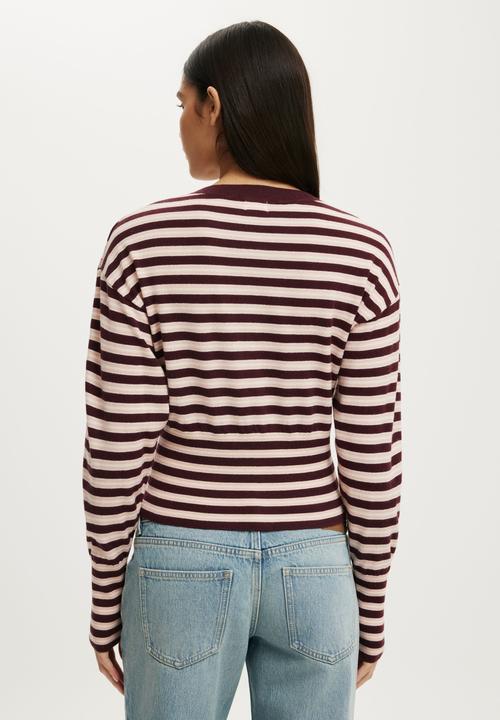 Cotton On - Sara Button Cardigan - Sour Cherry/Pink Stripe