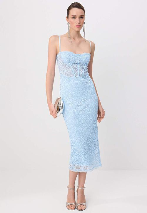 Trendyol - Lace Detail Midi Dress - Light Blue