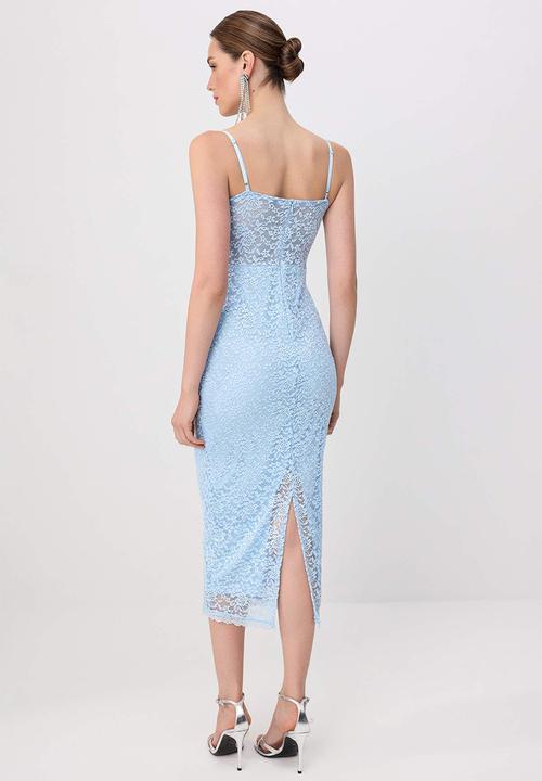 Trendyol - Lace Detail Midi Dress - Light Blue