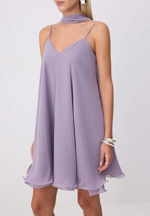 Trendyol - A-Line Chiffon Mini Dress - Lilac