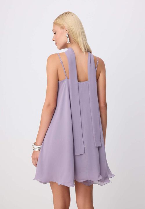 Trendyol - A-Line Chiffon Mini Dress - Lilac
