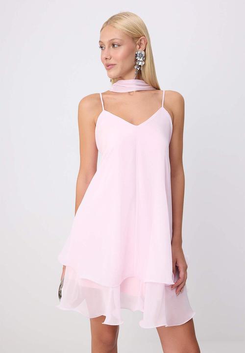 Trendyol - A-Line Chiffon Mini Dress - Pink