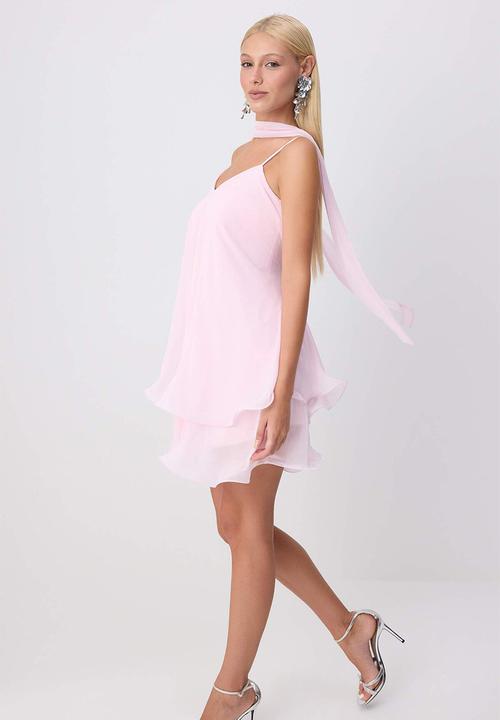 Trendyol - A-Line Chiffon Mini Dress - Pink