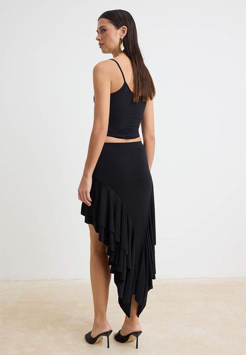 Trendyol - Ruffle Detail Midi Knit Skirt - Black
