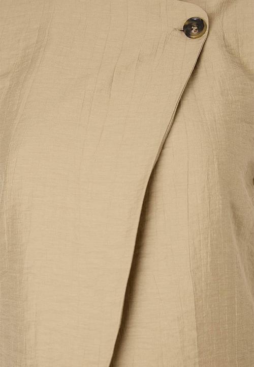 Trendyol - Linen-Look Top and Bottom Set - Light Khaki
