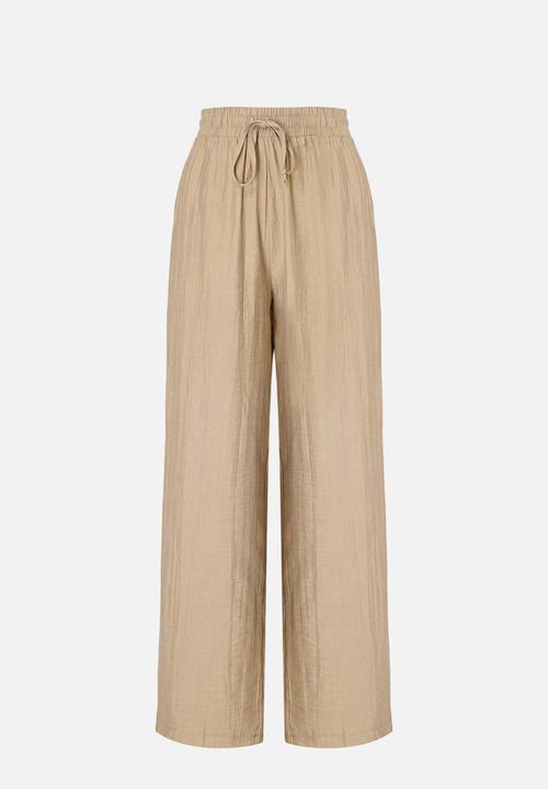 Trendyol - Linen-Look Top and Bottom Set - Light Khaki
