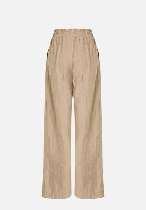 Trendyol - Linen-Look Top and Bottom Set - Light Khaki