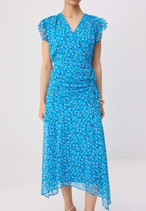Trendyol - Floral Double-Breasted A-Line Maxi Dress - Blue