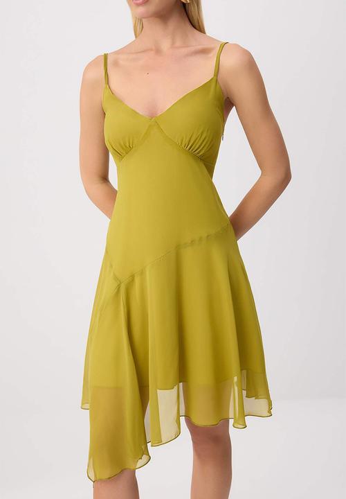 Trendyol - Ruffle Detail A-Line Chiffon Mini Dress - Oil Green