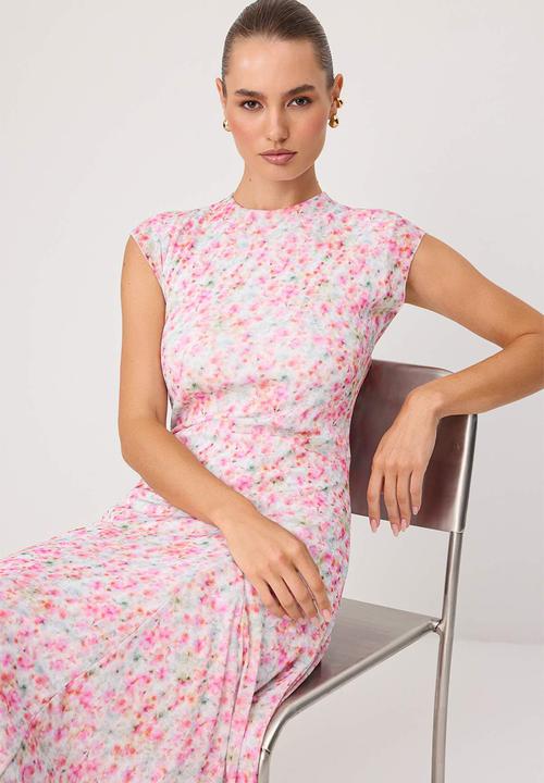 Trendyol - Abstract Floral Print A-Line Maxi Knit Dress - Multicolour
