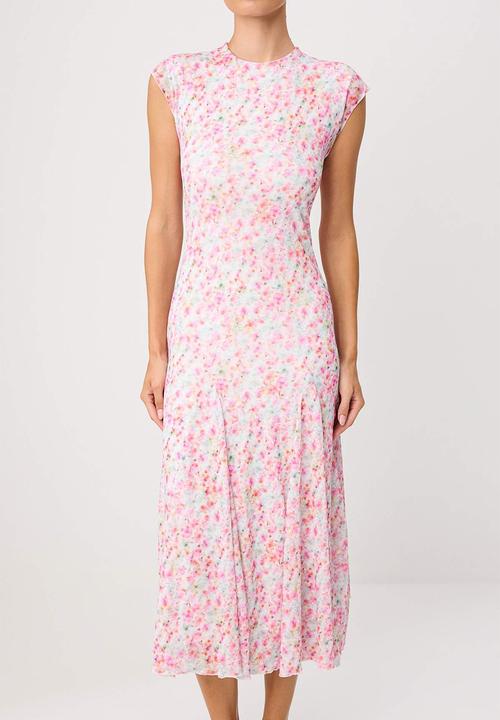 Trendyol - Abstract Floral Print A-Line Maxi Knit Dress - Multicolour