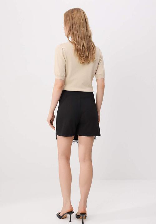 Trendyol - Lace Detail Regular-Waist Knit Shorts - Black
