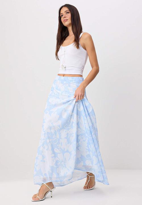Trendyol - A-Line Flared Chiffon Maxi Skirt - Light Blue