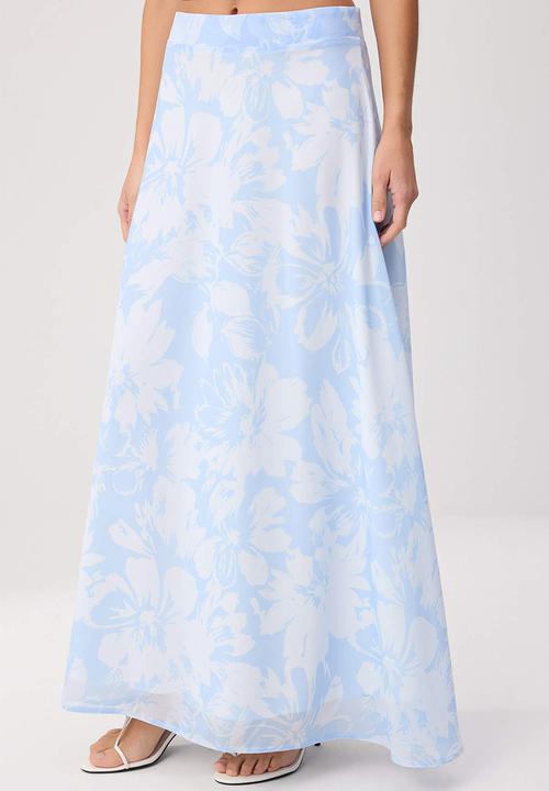 Trendyol - A-Line Flared Chiffon Maxi Skirt - Light Blue
