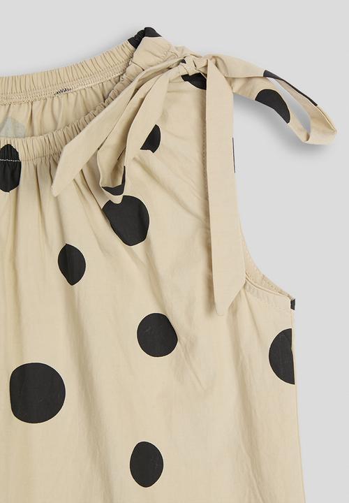 Pop Candy - Macro dot gathered neckline blouse - khaki
