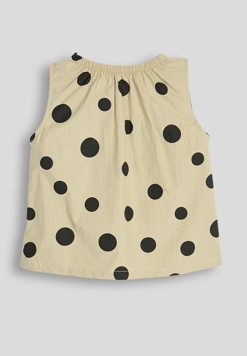 Pop Candy - Macro dot gathered neckline blouse - khaki