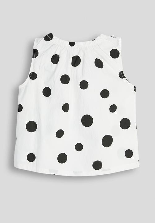 Pop Candy - Macro dot gathered neckline blouse - white
