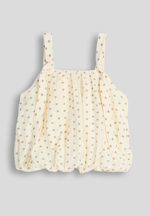 Pop Candy - Bubble hem tie strap top - cream/floral aop