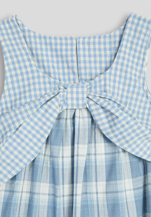 Pop Candy - Plaid brow-front ruffle hem dress - dusty blue