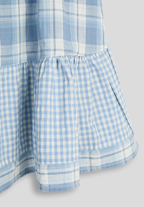 Pop Candy - Plaid brow-front ruffle hem dress - dusty blue