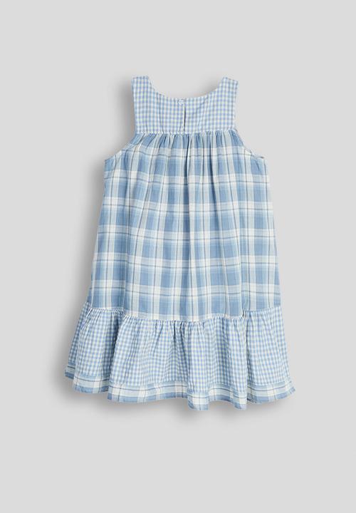 Pop Candy - Plaid brow-front ruffle hem dress - dusty blue