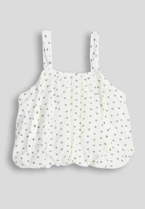 Pop Candy - Polka dot print bubble hem top - white