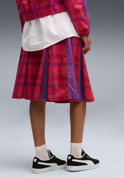 PUMA - T7 Pleated Tartan Woven Midi Skirt - Garnet Glow