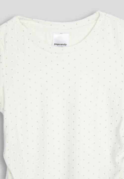 Pop Candy - Micro dot printed side ruched tee - white