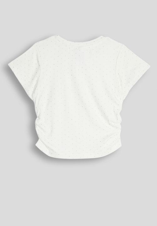 Pop Candy - Micro dot printed side ruched tee - white