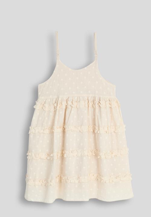 Pop Candy - Polk dot ruffle tier cami dress - oatmeal