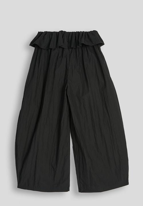 Pop Candy - Pleated barrel wide-leg trousers with waist ruffle - black