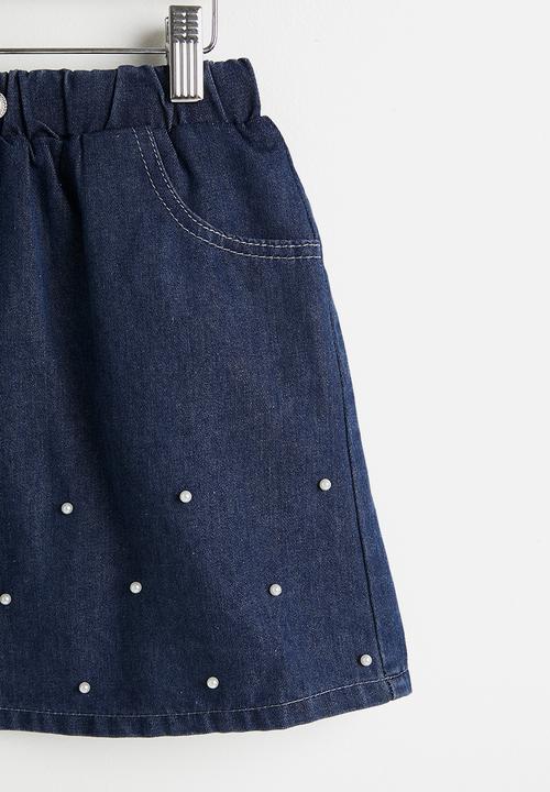 Pop Candy - Pearl beaded denim vest & skirt - dark blue