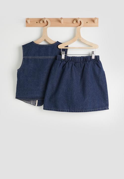 Pop Candy - Pearl beaded denim vest & skirt - dark blue