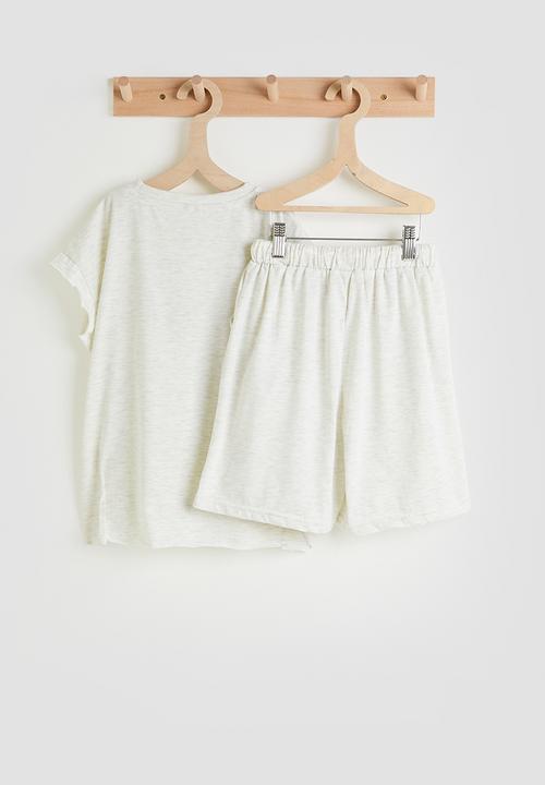 Pop Candy - Slogan dropped shoulder tee & shorts - ivory