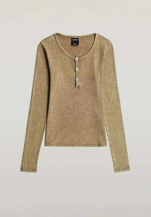 G-STAR - Vintage slim henley t l\s wmn - fossil gd