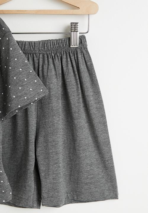Pop Candy - Polka dot tee with shorts pj set - dark grey