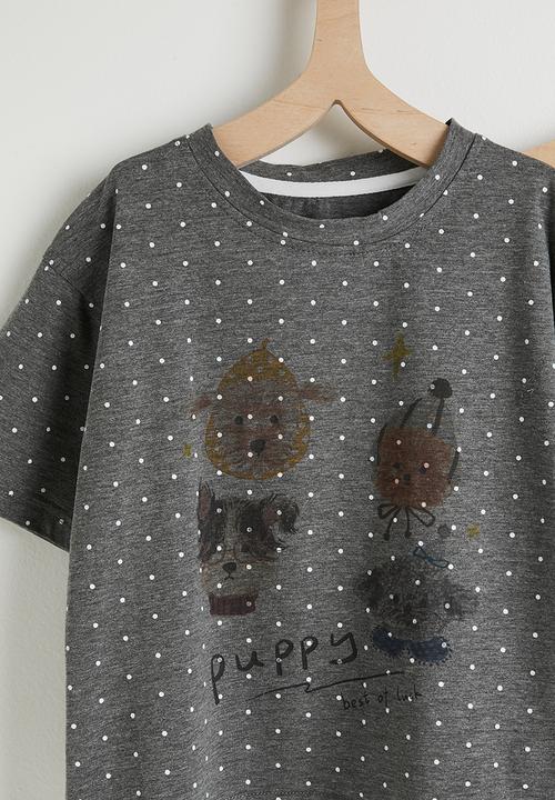 Pop Candy - Polka dot tee with shorts pj set - dark grey