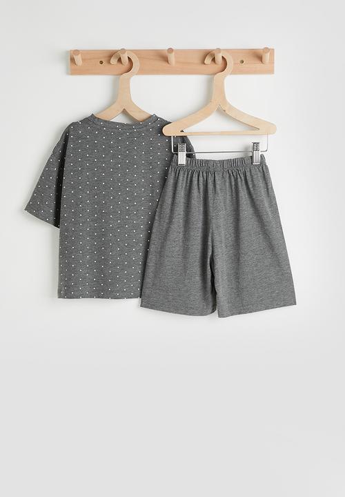 Pop Candy - Polka dot tee with shorts pj set - dark grey
