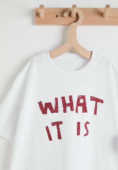 Pop Candy - Slogan crew neck tee with mini pouch - white/red
