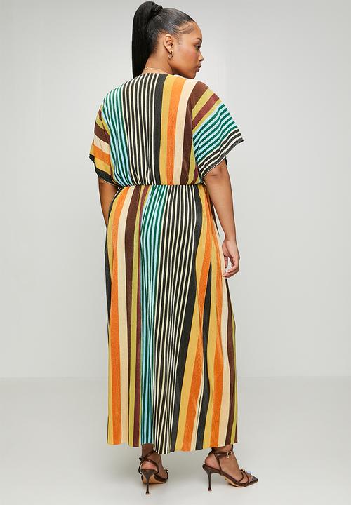 Me&B - Plus Plisse Joy Kaftan Sleeve Dress - Multistripe