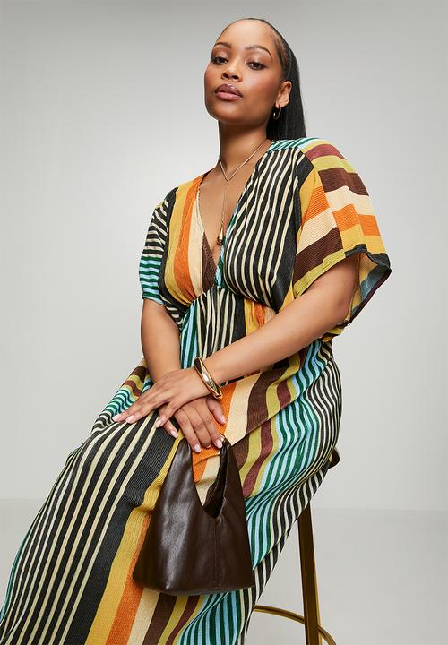 Me&B - Plus Plisse Joy Kaftan Sleeve Dress - Multistripe
