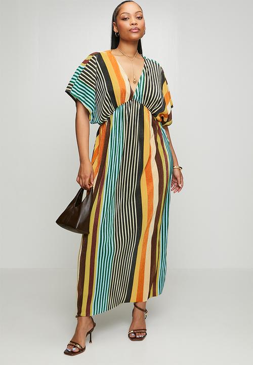 Me&B - Plus Plisse Joy Kaftan Sleeve Dress - Multistripe