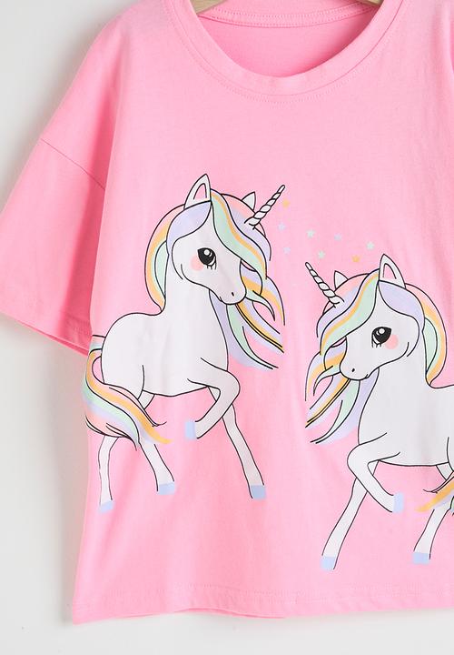 Pop Candy - Unicorn graphic tee & shorts - pink/black