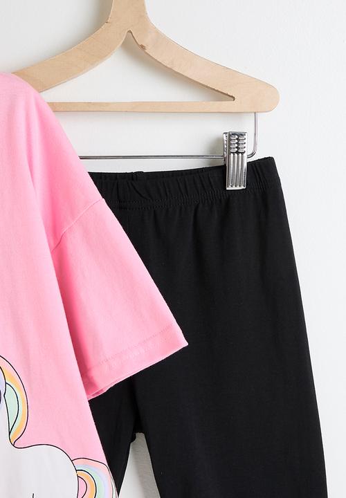 Pop Candy - Unicorn graphic tee & shorts - pink/black