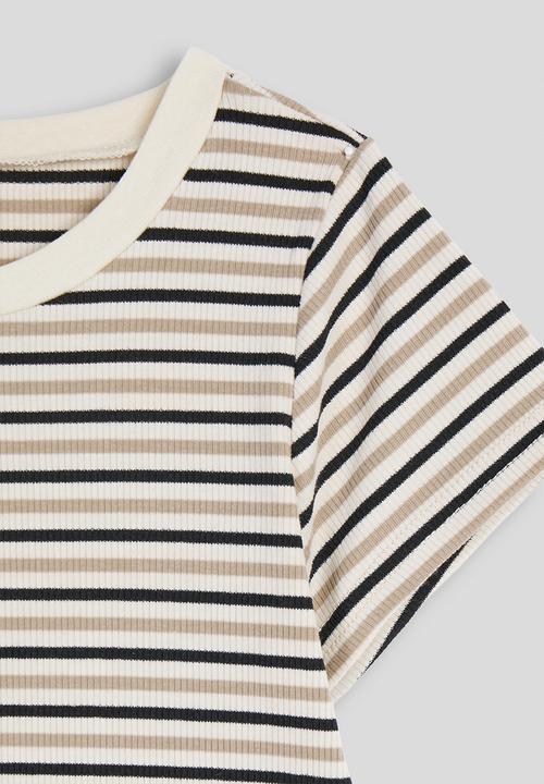 Pop Candy - Striped ribbed tee - beige/black