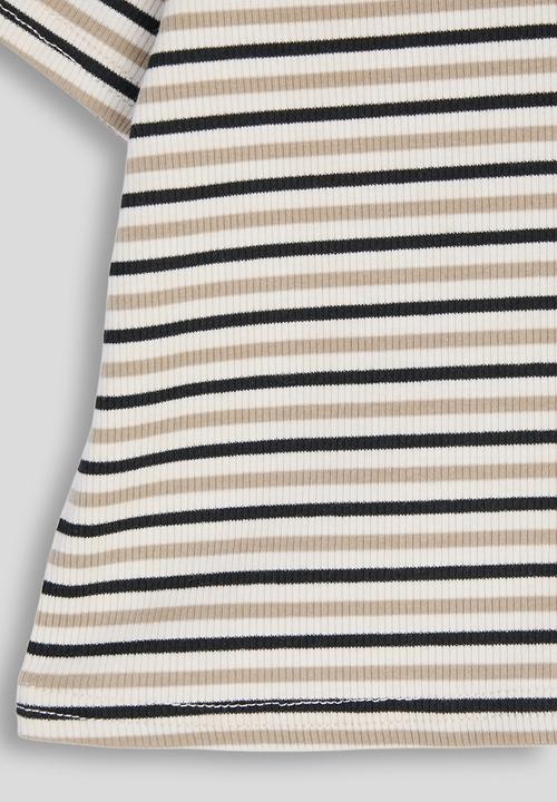 Pop Candy - Striped ribbed tee - beige/black