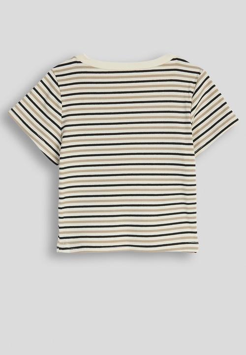 Pop Candy - Striped ribbed tee - beige/black