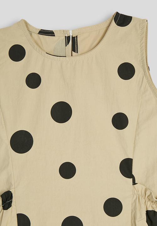Pop Candy - Macro dot printed dress with stylized pockets - cappucino