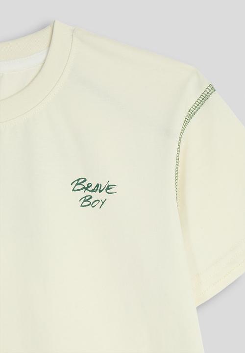 Pop Candy - Slogan tee - off white & green